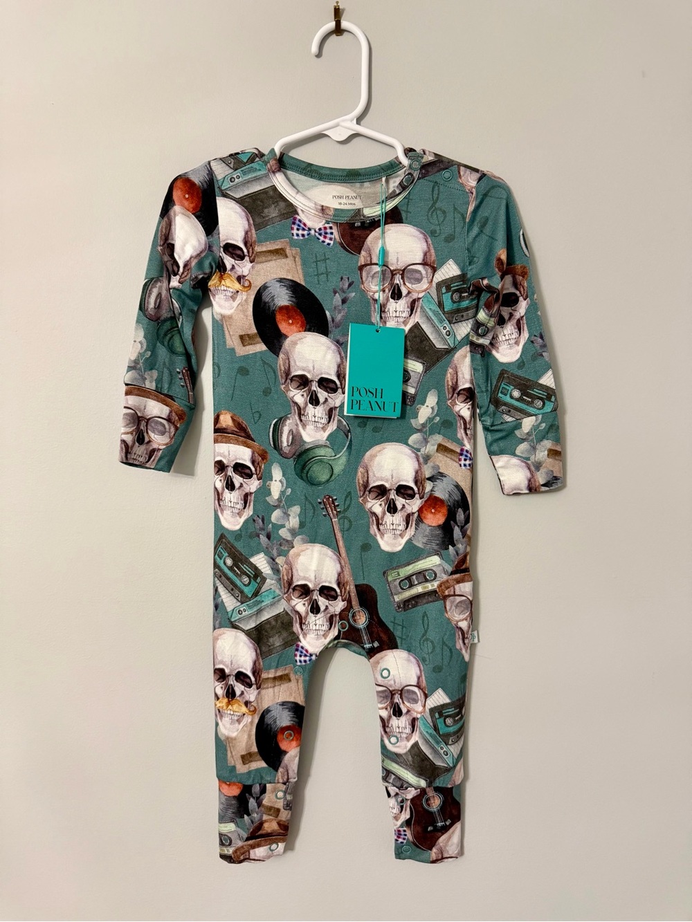 NWT Posh Peanut Axl Long Sleeve Romper 18-24M | Retired HTF Rocker Skulls